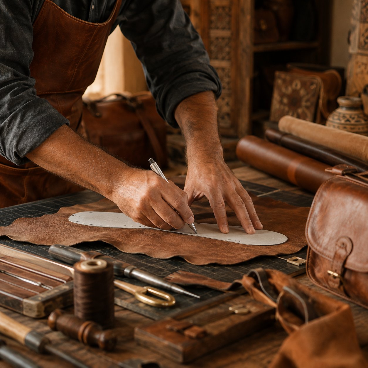 Découpe précise du cuir à la main